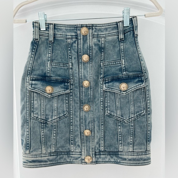 Balmain Button Embellished Denim Mini Skirt - Picture 2 of 7